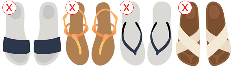 Avoid buying open-toed sandals and slippers