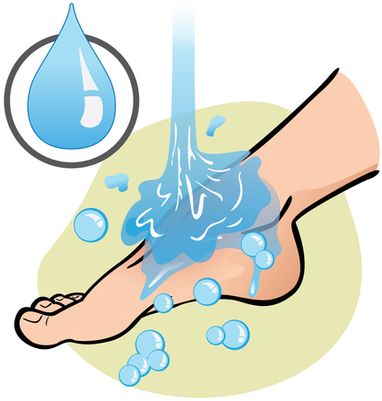 Wash feet daily with soap and water